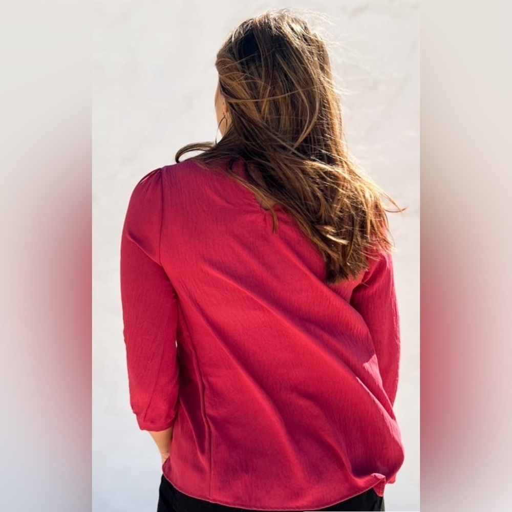 Anthropologie Ces Femme Maroon Mock Neck Pleated Blouse. Sz S - Picture 3 of 11